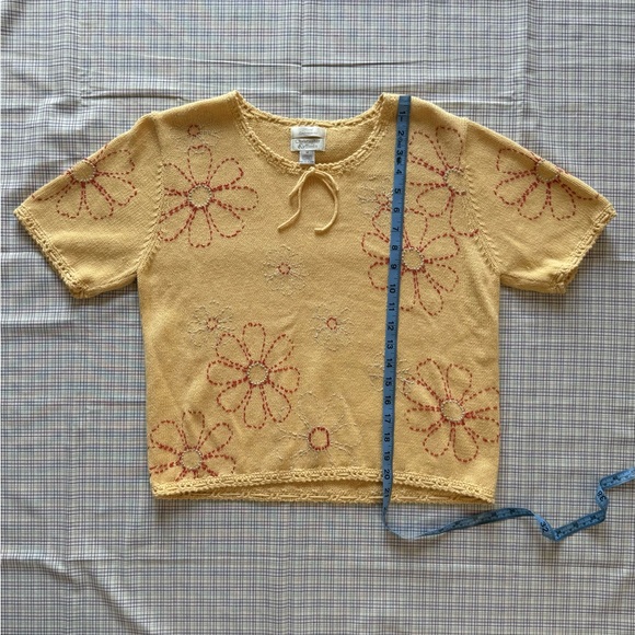 Christopher & Banks Yellow Knit Top with Floral Embroidery - Picture 4 of 7